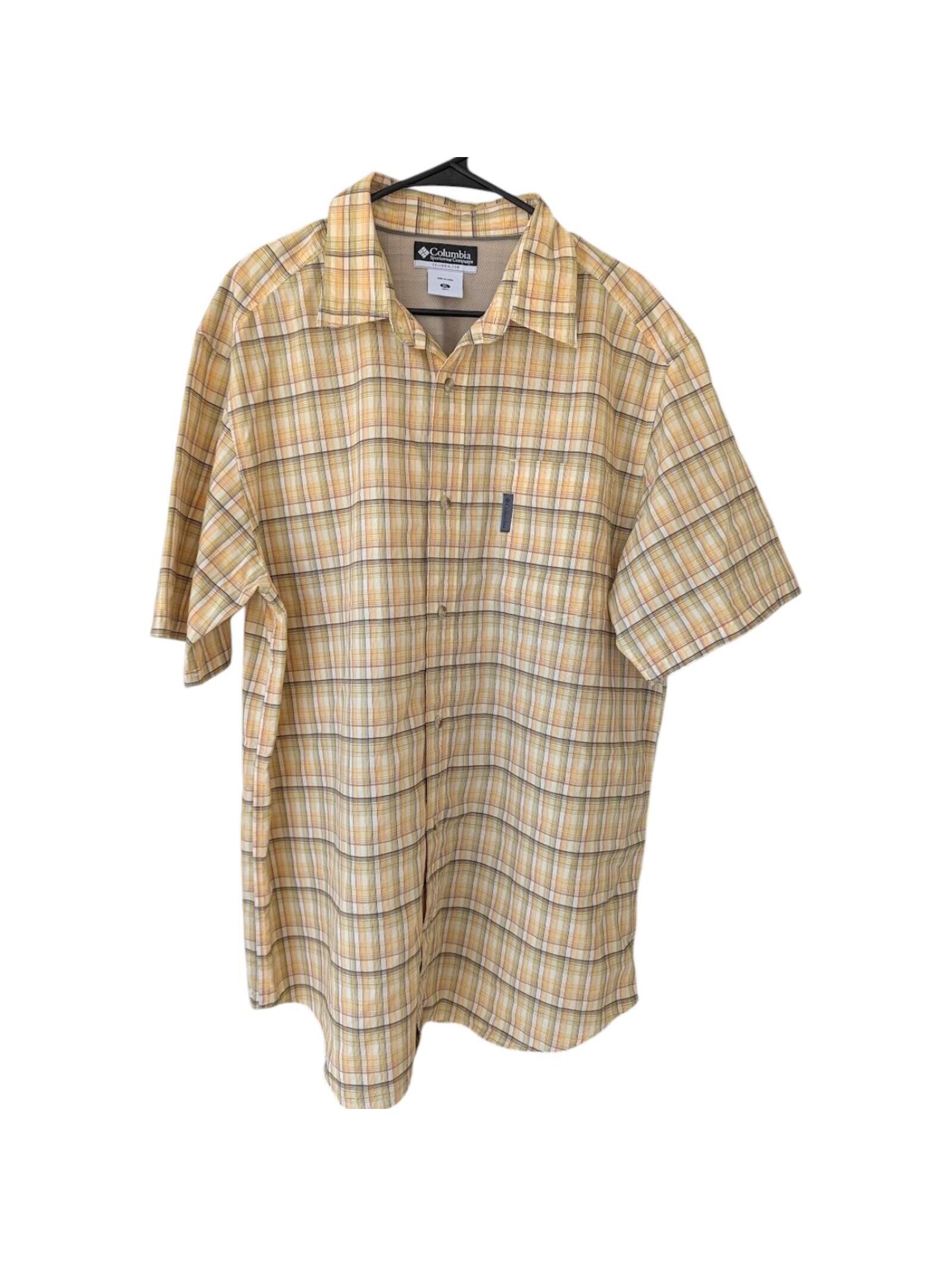 Columbia Shirt Xl Yellow Plaid Short Sleeve Rapid Rivers Ii Cotton Blend Fishing